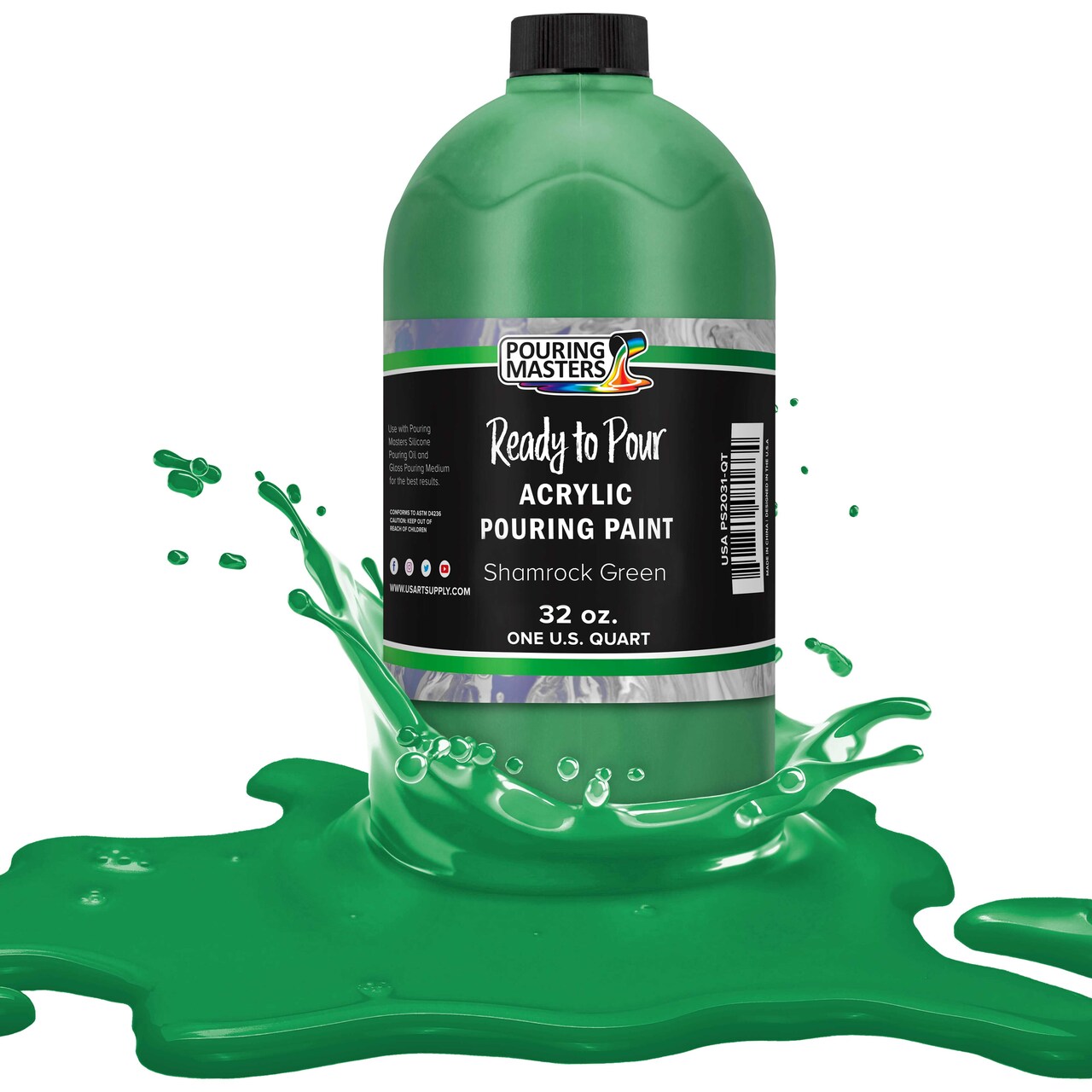 Pouring Masters Shamrock Green Ready to Pour Acrylic Pouring Paint - Premium 32-Ounce Pre-Mixed Fluid Acrylic Paint - Fluid Art Supplies for Canvas, Wood, Paper, Tile & Rocks